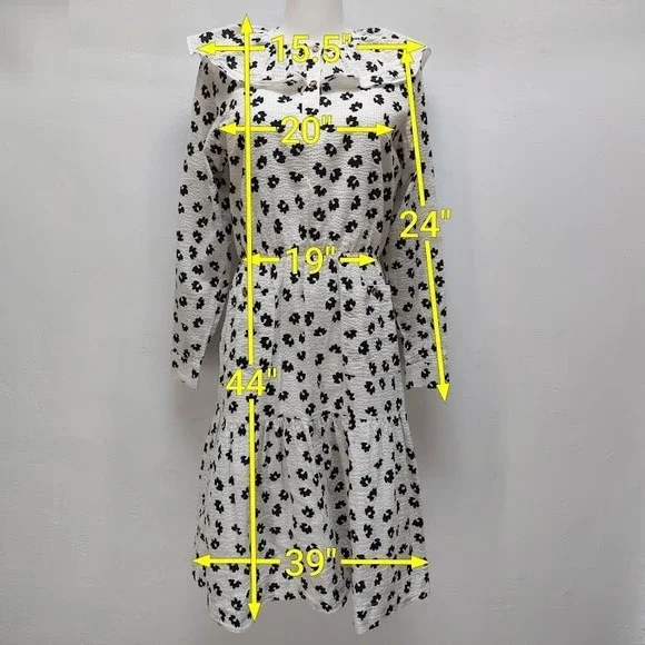 Udel New York Floral Seersucker Dress Women's S White Ruffle Collar Midi Cottage - Picture 9 of 9